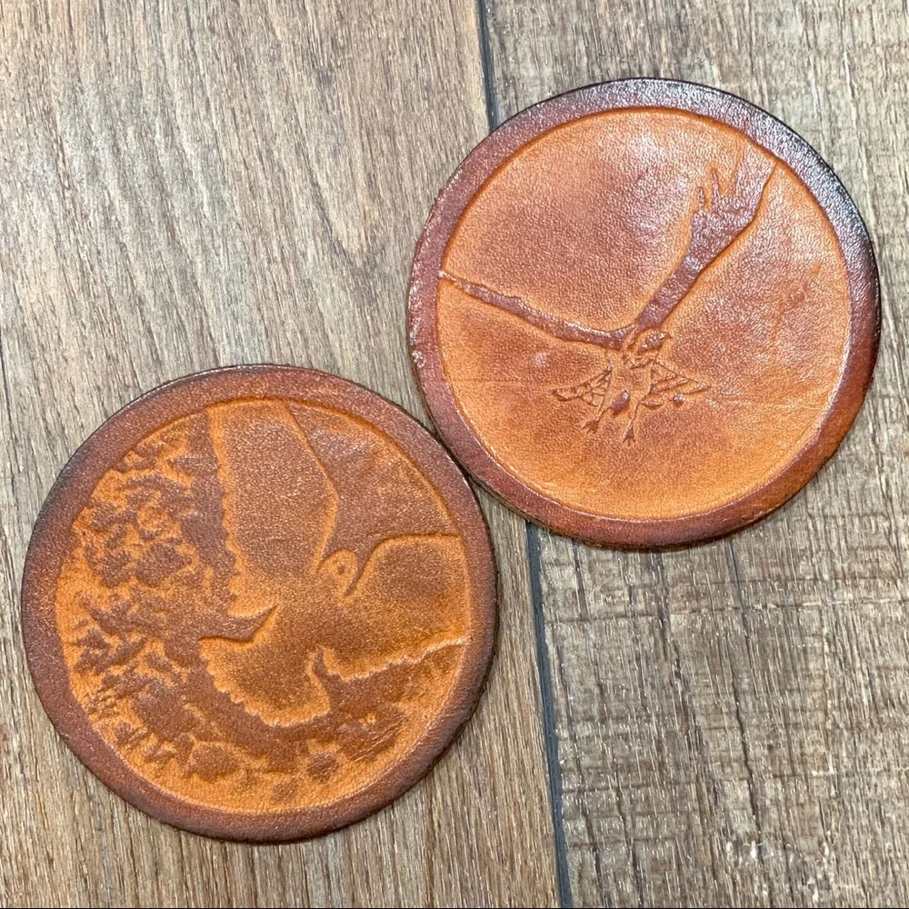 Vintage Fish Enterprises Leather Bird Embossed Drink Coasters Duck Mallard Bar